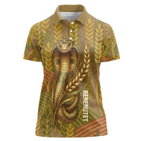 Renenutet  Golden Cobra Women Polo Shirt with Wheat Motif in Egyptian Agricultural Theme
