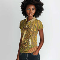 Renenutet  Golden Cobra Women Polo Shirt with Wheat Motif in Egyptian Agricultural Theme