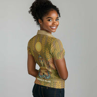 Renenutet  Golden Cobra Women Polo Shirt with Wheat Motif in Egyptian Agricultural Theme