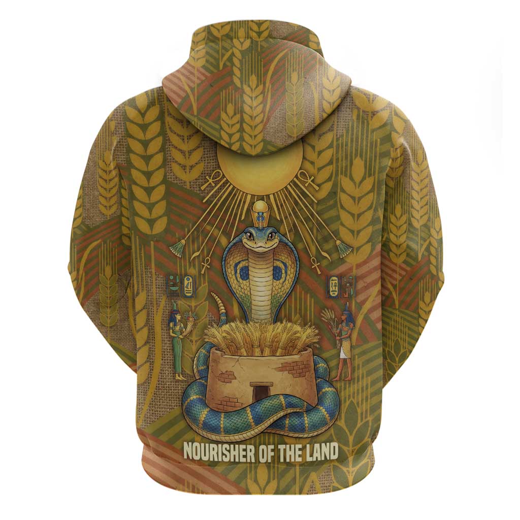 Renenutet  Golden Cobra Zip Hoodie with Wheat Motif in Egyptian Agricultural Theme