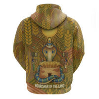 Renenutet  Golden Cobra Zip Hoodie with Wheat Motif in Egyptian Agricultural Theme