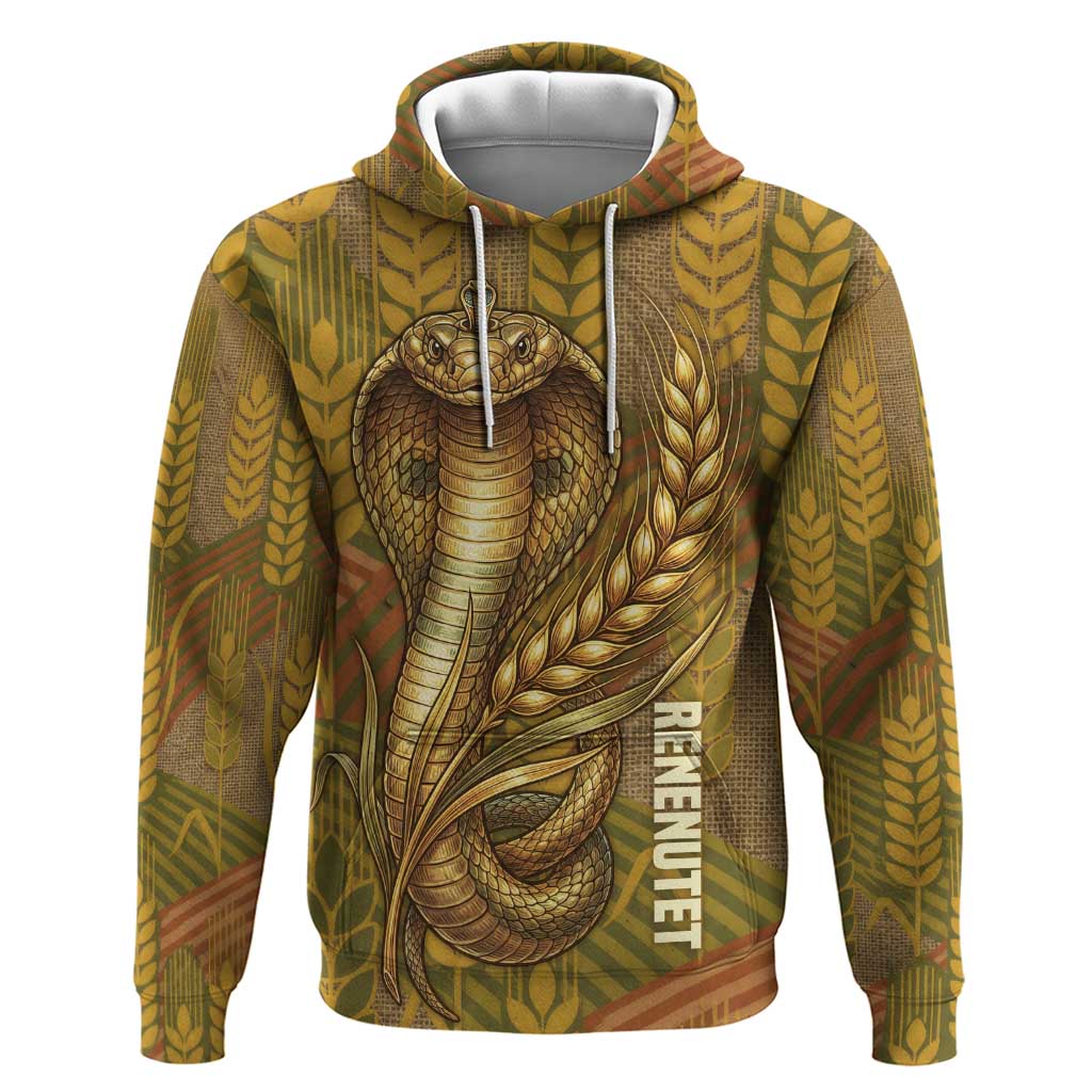 Renenutet  Golden Cobra Zip Hoodie with Wheat Motif in Egyptian Agricultural Theme
