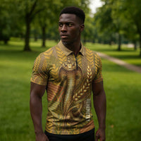 Renenutet  Golden Cobra Zipper Polo Shirt with Wheat Motif in Egyptian Agricultural Theme