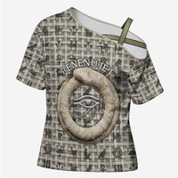 Renenutet Cross Shoulder Shirt with Bread Ring and Eye of Horus in Egyptian Nourishment