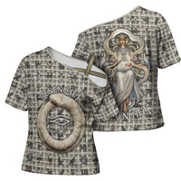 Renenutet Cross Shoulder Shirt with Bread Ring and Eye of Horus in Egyptian Nourishment