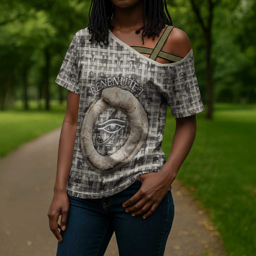 Renenutet Cross Shoulder Shirt with Bread Ring and Eye of Horus in Egyptian Nourishment
