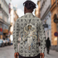 Renenutet Long Sleeve Button Shirt with Bread Ring and Eye of Horus in Egyptian Nourishment
