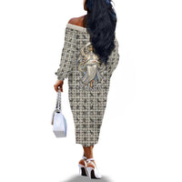 Renenutet Off The Shoulder Long Sleeve Dress with Bread Ring and Eye of Horus in Egyptian Nourishment
