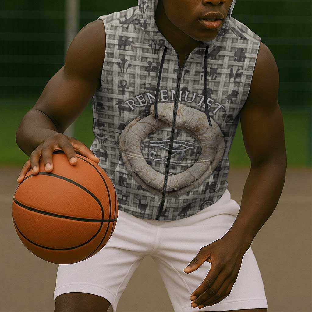 Renenutet Sleeveless Zip Hoodie with Bread Ring and Eye of Horus in Egyptian Nourishment