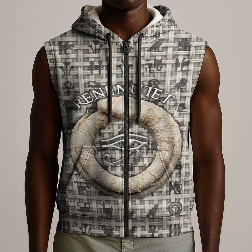 Renenutet Sleeveless Zip Hoodie with Bread Ring and Eye of Horus in Egyptian Nourishment