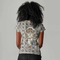Renenutet Women V-Neck T-Shirt with Bread Ring and Eye of Horus in Egyptian Nourishment