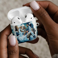 Satis Water Torrent AirPods Case with Egyptian Flood Symbolism in Oceanic Blue Tones