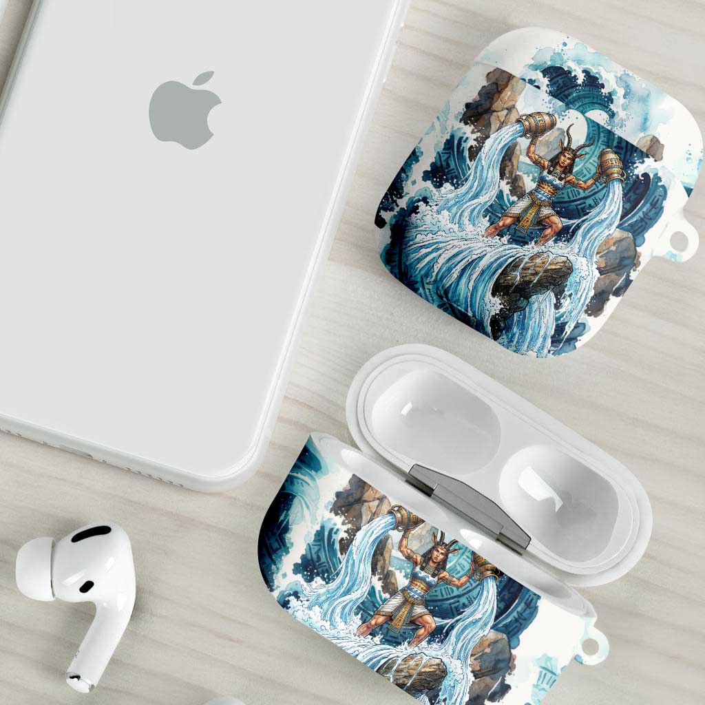 Satis Water Torrent AirPods Case with Egyptian Flood Symbolism in Oceanic Blue Tones
