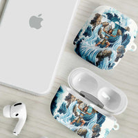 Satis Water Torrent AirPods Case with Egyptian Flood Symbolism in Oceanic Blue Tones