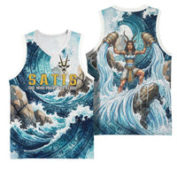 Satis Water Torrent Basketball Jersey with Egyptian Flood Symbolism in Oceanic Blue Tones