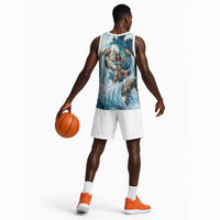 Satis Water Torrent Basketball Jersey with Egyptian Flood Symbolism in Oceanic Blue Tones