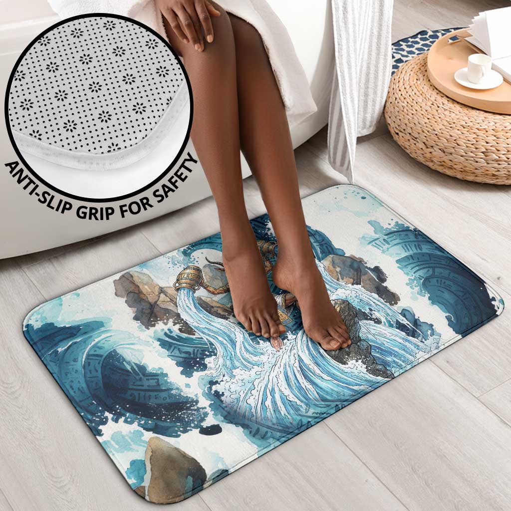 Satis Water Torrent Bathroom Set with Egyptian Flood Symbolism in Oceanic Blue Tones