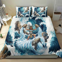 Satis Water Torrent Bedding Set with Egyptian Flood Symbolism in Oceanic Blue Tones