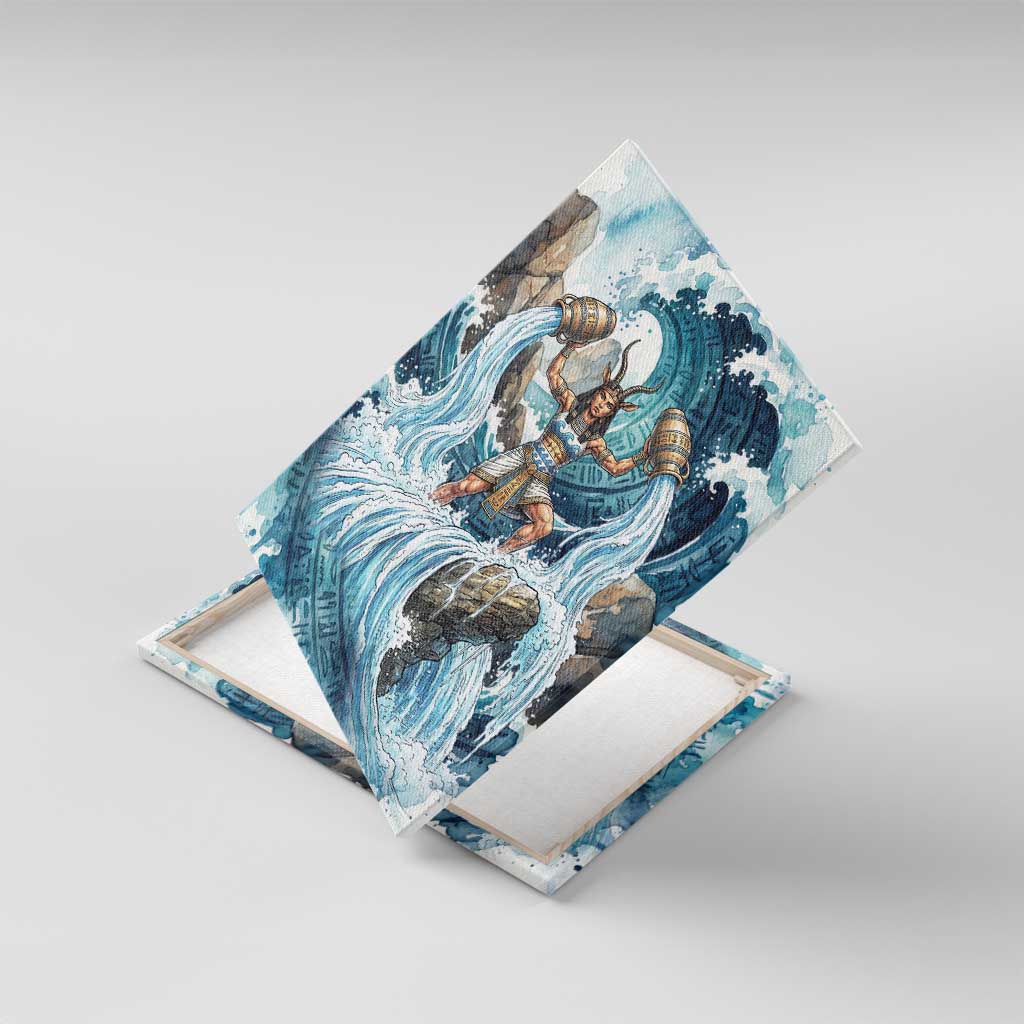 Satis Water Torrent Canvas Wall Art with Egyptian Flood Symbolism in Oceanic Blue Tones