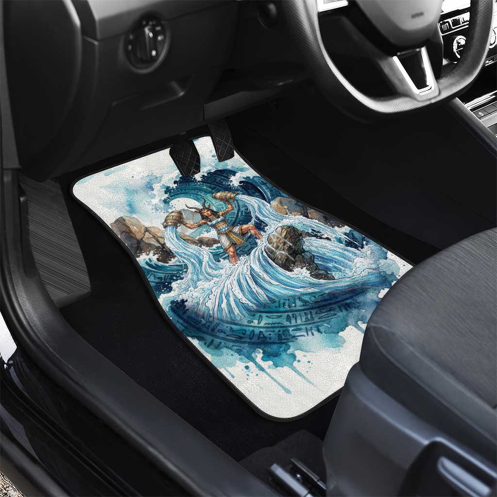 Satis Water Torrent Car Mats with Egyptian Flood Symbolism in Oceanic Blue Tones