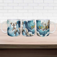 Satis Water Torrent Ceramic Mug with Egyptian Flood Symbolism in Oceanic Blue Tones
