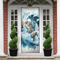 Satis Water Torrent Door Cover with Egyptian Flood Symbolism in Oceanic Blue Tones