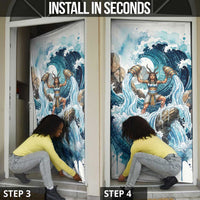 Satis Water Torrent Door Cover with Egyptian Flood Symbolism in Oceanic Blue Tones