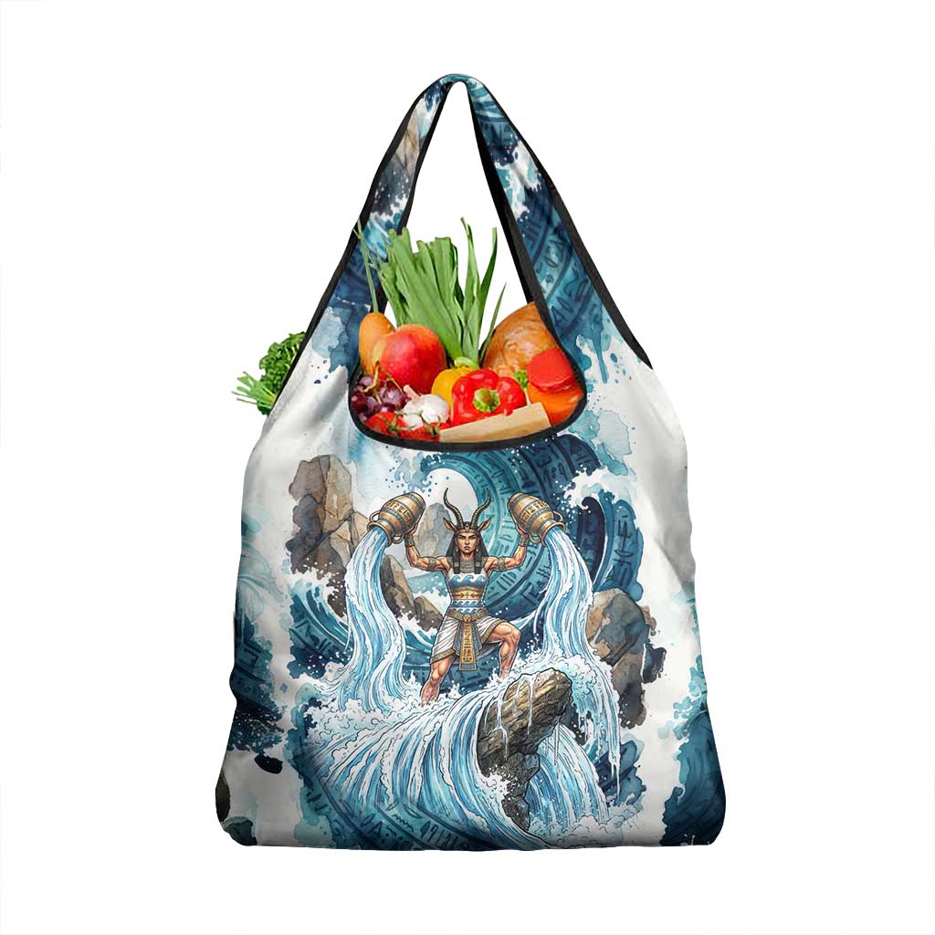 Satis Water Torrent Grocery Bag with Egyptian Flood Symbolism in Oceanic Blue Tones