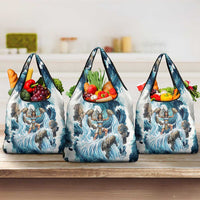 Satis Water Torrent Grocery Bag with Egyptian Flood Symbolism in Oceanic Blue Tones