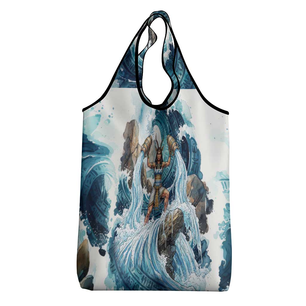 Satis Water Torrent Grocery Bag with Egyptian Flood Symbolism in Oceanic Blue Tones