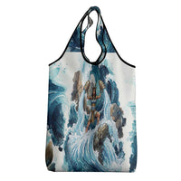 Satis Water Torrent Grocery Bag with Egyptian Flood Symbolism in Oceanic Blue Tones