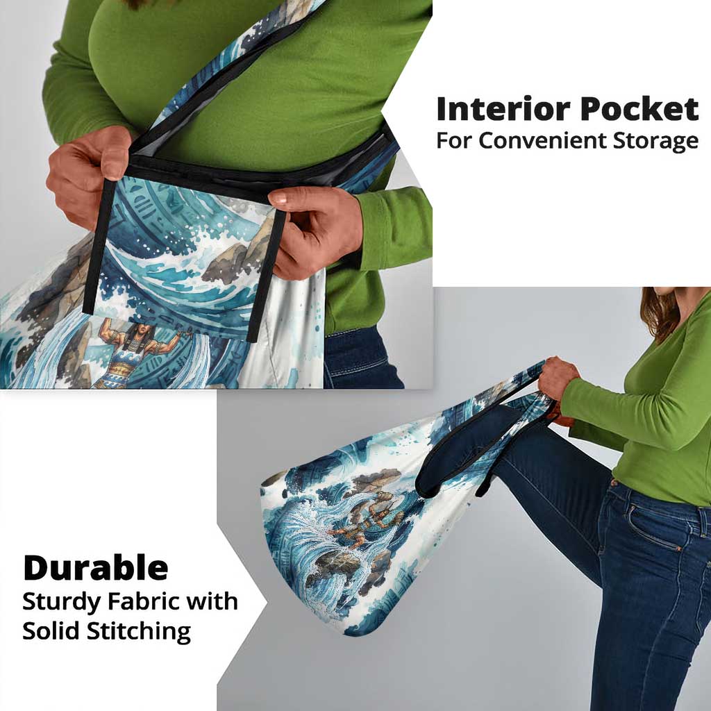 Satis Water Torrent Grocery Bag with Egyptian Flood Symbolism in Oceanic Blue Tones