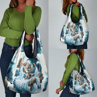 Satis Water Torrent Grocery Bag with Egyptian Flood Symbolism in Oceanic Blue Tones