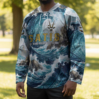 Satis Water Torrent Hockey Jersey with Egyptian Flood Symbolism in Oceanic Blue Tones