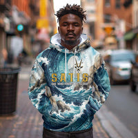 Satis Water Torrent Hoodie with Egyptian Flood Symbolism in Oceanic Blue Tones