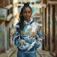 Satis Water Torrent Hoodie with Egyptian Flood Symbolism in Oceanic Blue Tones