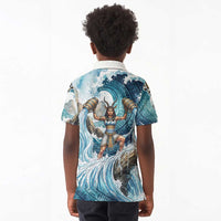 Satis Water Torrent Kid Polo Shirt with Egyptian Flood Symbolism in Oceanic Blue Tones