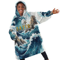 Satis Water Torrent Kid Wearable Blanket Hoodie with Egyptian Flood Symbolism in Oceanic Blue Tones