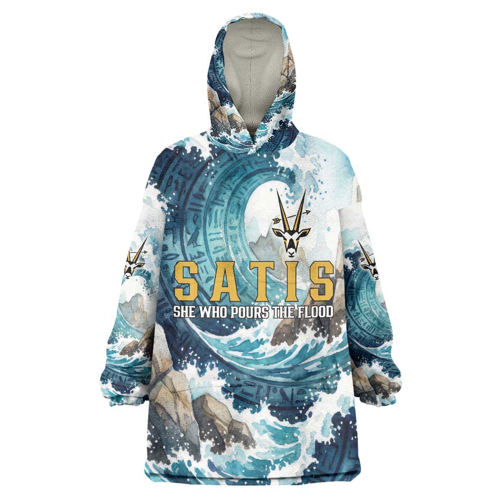 Satis Water Torrent Kid Wearable Blanket Hoodie with Egyptian Flood Symbolism in Oceanic Blue Tones