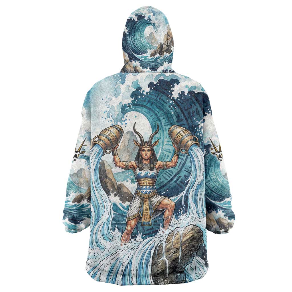 Satis Water Torrent Kid Wearable Blanket Hoodie with Egyptian Flood Symbolism in Oceanic Blue Tones