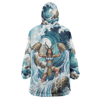 Satis Water Torrent Kid Wearable Blanket Hoodie with Egyptian Flood Symbolism in Oceanic Blue Tones