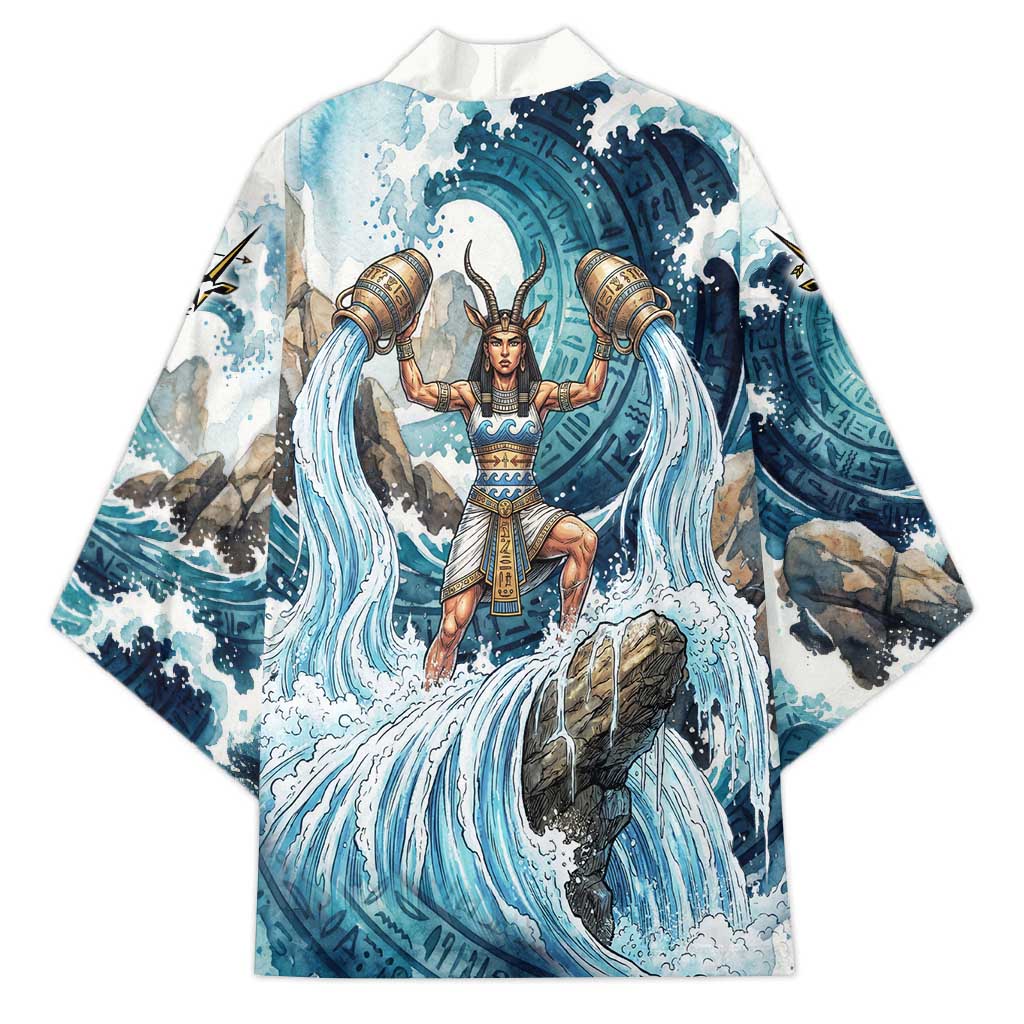 Satis Water Torrent Kimono with Egyptian Flood Symbolism in Oceanic Blue Tones