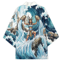 Satis Water Torrent Kimono with Egyptian Flood Symbolism in Oceanic Blue Tones
