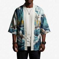 Satis Water Torrent Kimono with Egyptian Flood Symbolism in Oceanic Blue Tones