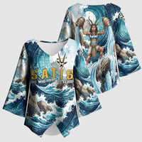 Satis Water Torrent Kimono Sleeve Blouse with Egyptian Flood Symbolism in Oceanic Blue Tones