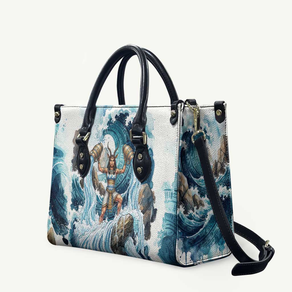 Satis Water Torrent Leather Bag with Egyptian Flood Symbolism in Oceanic Blue Tones