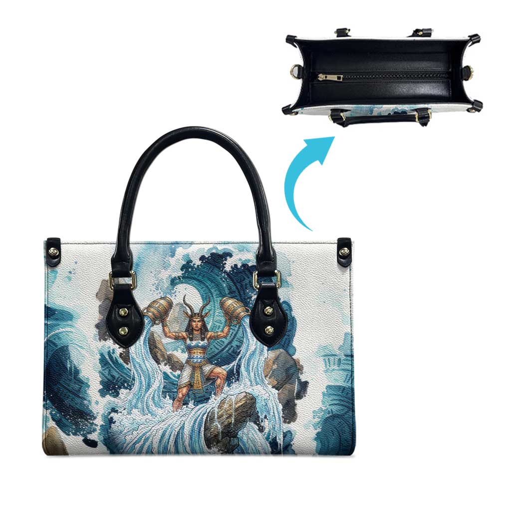 Satis Water Torrent Leather Bag with Egyptian Flood Symbolism in Oceanic Blue Tones
