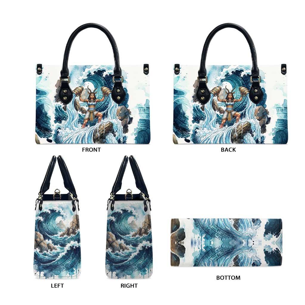 Satis Water Torrent Leather Bag with Egyptian Flood Symbolism in Oceanic Blue Tones