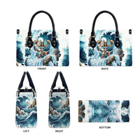 Satis Water Torrent Leather Bag with Egyptian Flood Symbolism in Oceanic Blue Tones
