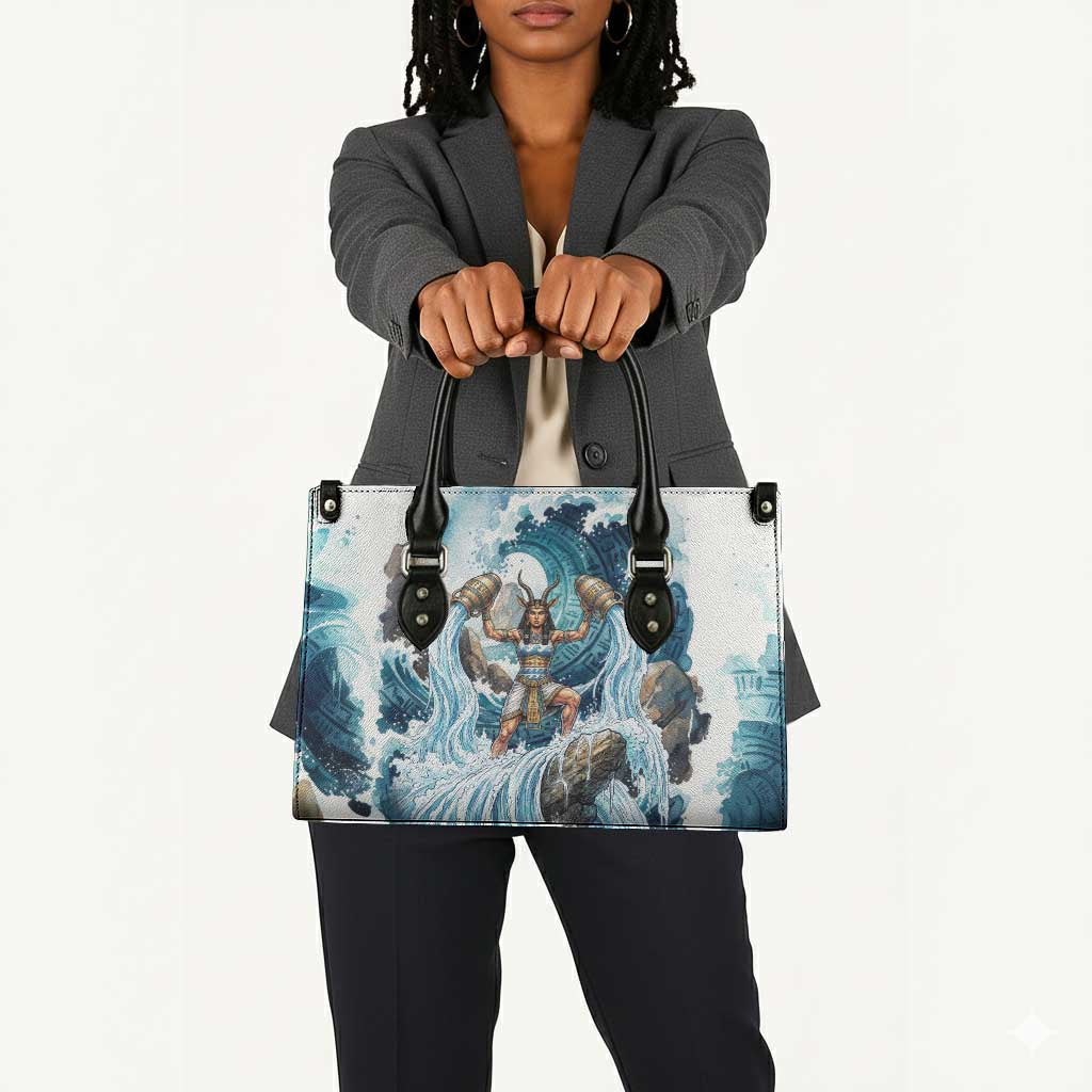 Satis Water Torrent Leather Bag with Egyptian Flood Symbolism in Oceanic Blue Tones